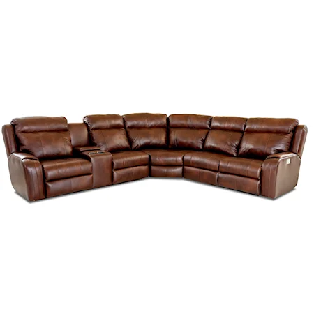 Four Seat Power Console Reclining Sectional Sofa with Power Headrests / Lumbar and USB Charging Ports